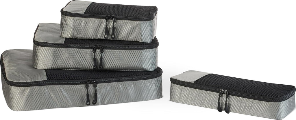 Amazon Essentials 4-Piece Packing Cubes Travel Accessories Set, Space-Saving Luggage Organizer with Double Zipper, Mesh Top Panel, Medium, Gray (Previously Amazon Basics)