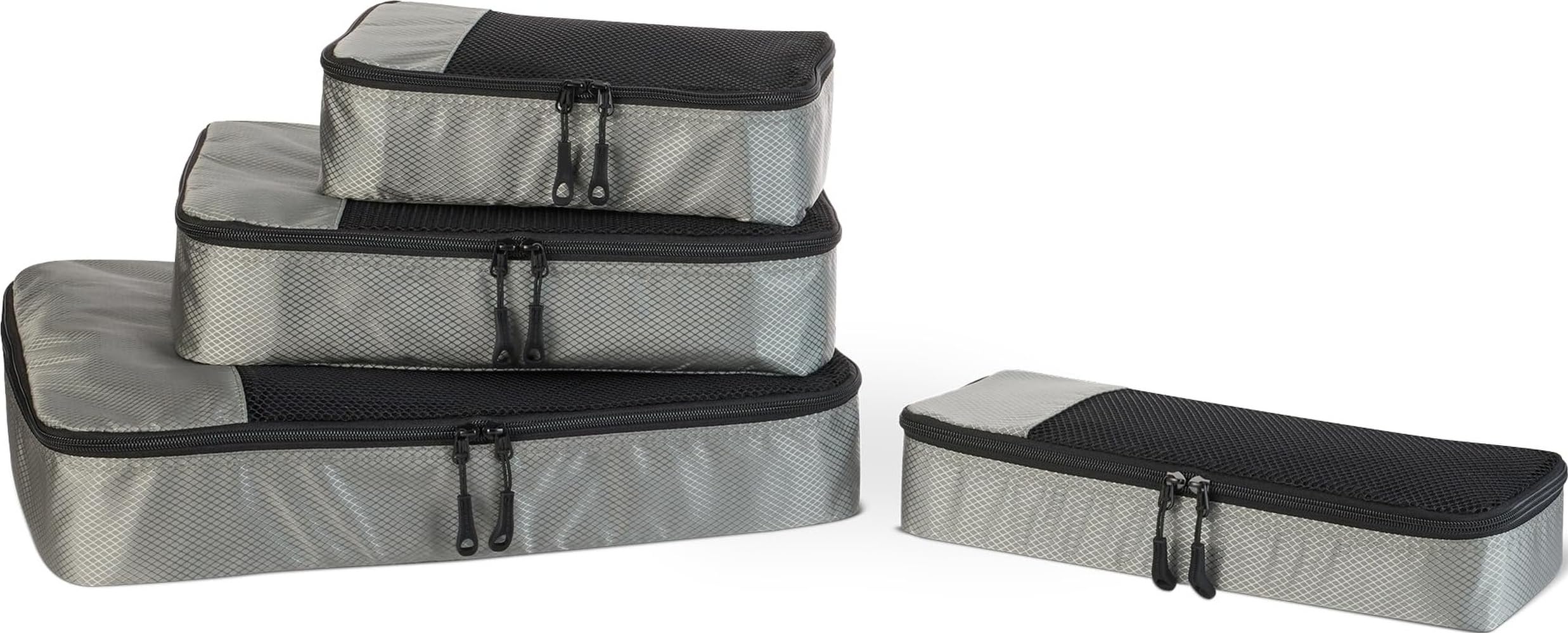 Amazon Essentials 4-Piece Packing Cubes Travel Accessories Set, Space-Saving Luggage Organizer with Double Zipper, Mesh Top Panel, Medium, Gray (Previously Amazon Basics)