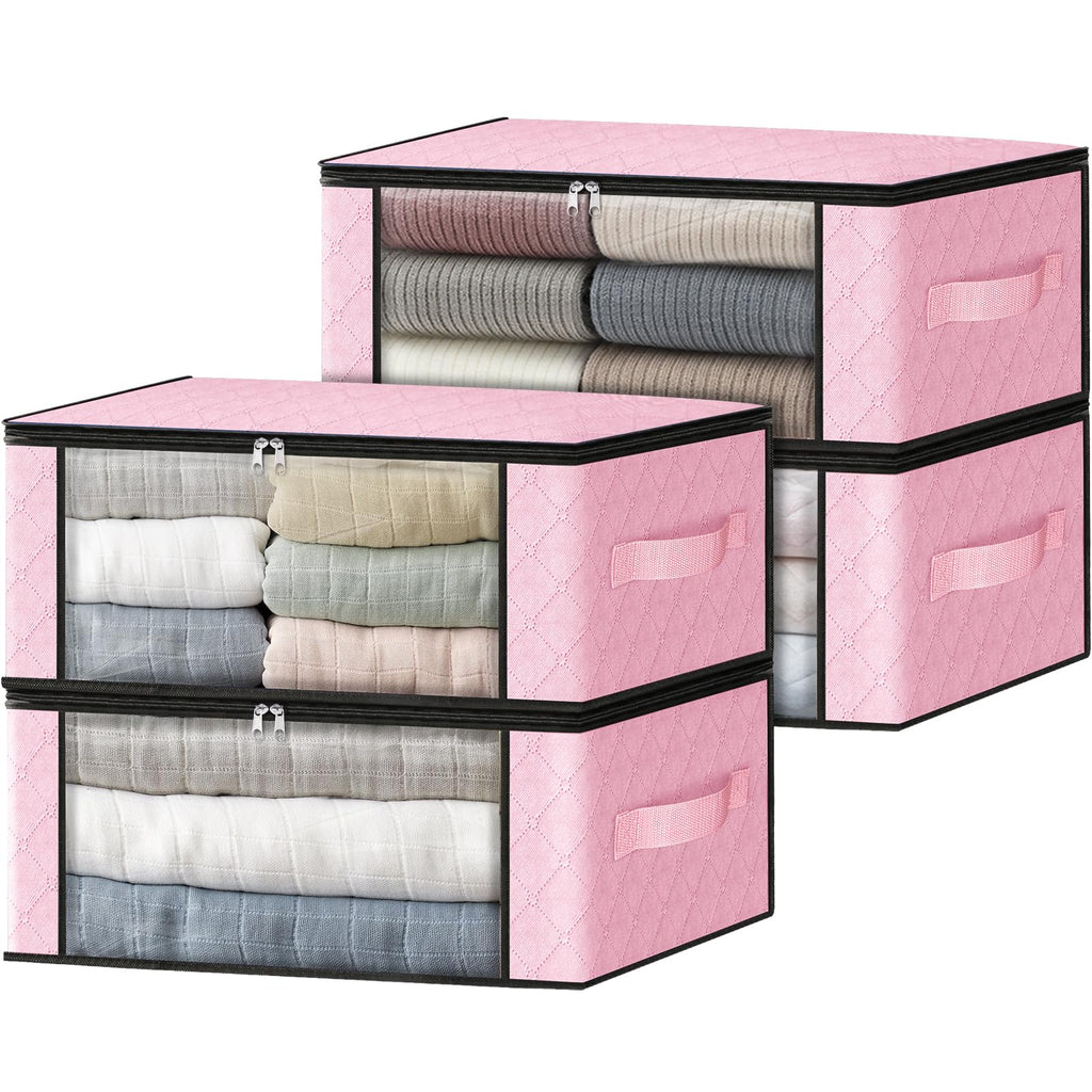 HomeHacks 3-Pack Clothes Organizer Storage Bags, 35L Storage Bins, Gray | Foldable Storage Box Container with Zippers, Clear Window, Reinforced Handles for Closet, Dorm, Pillows, Bedding, Sweater
