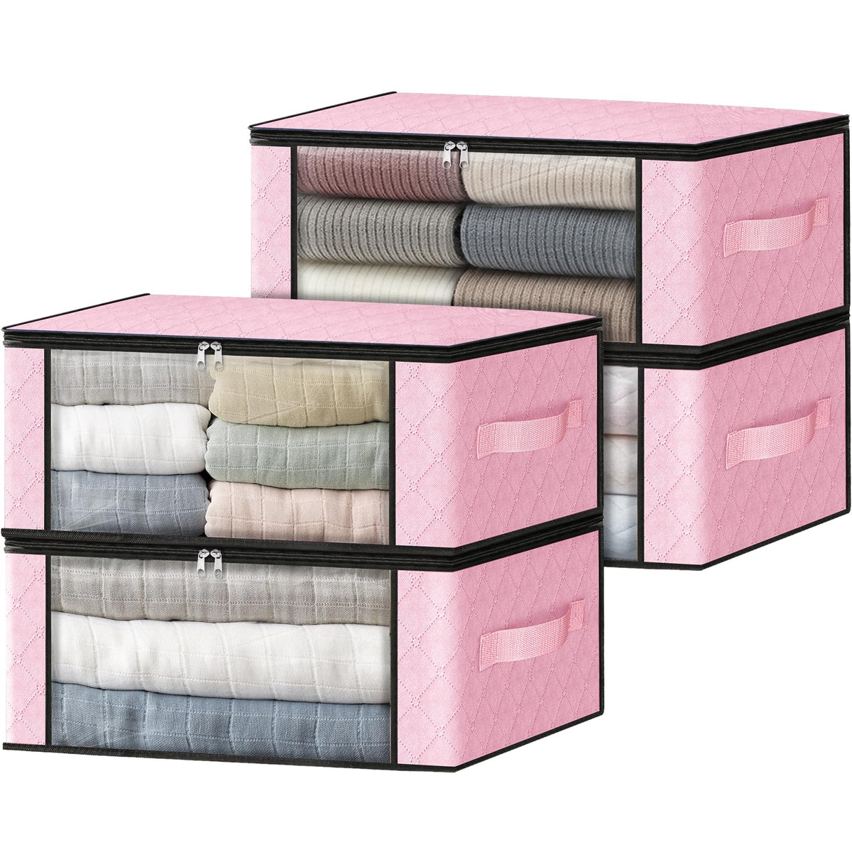 HomeHacks 3-Pack Clothes Organizer Storage Bags, 35L Storage Bins, Gray | Foldable Storage Box Container with Zippers, Clear Window, Reinforced Handles for Closet, Dorm, Pillows, Bedding, Sweater