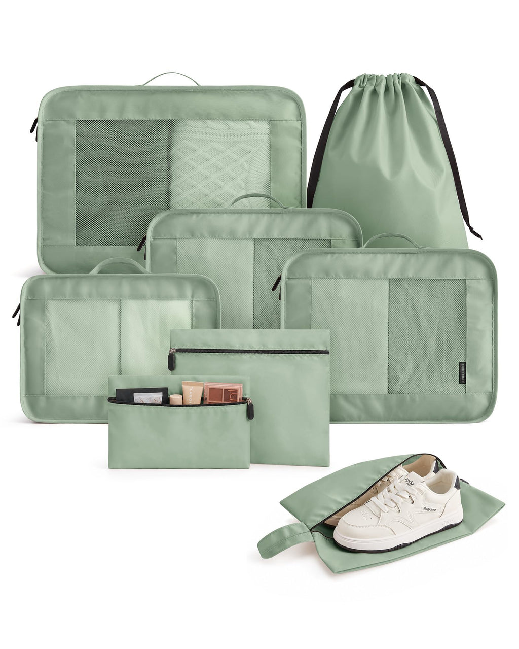 8 Set Packing Cubes for Travel, Cruise Ship Travel Essentials | 8-Pack Packing Bags, Mesh Luggage Organizer Bags & Laundry Shoe Bags for Max Clothing Capacity, Holiday Vacation Camping