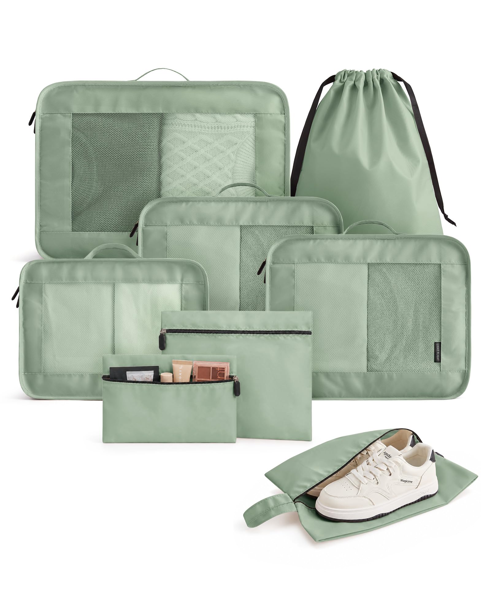 8 Set Packing Cubes for Travel, Cruise Ship Travel Essentials | 8-Pack Packing Bags, Mesh Luggage Organizer Bags & Laundry Shoe Bags for Max Clothing Capacity, Holiday Vacation Camping