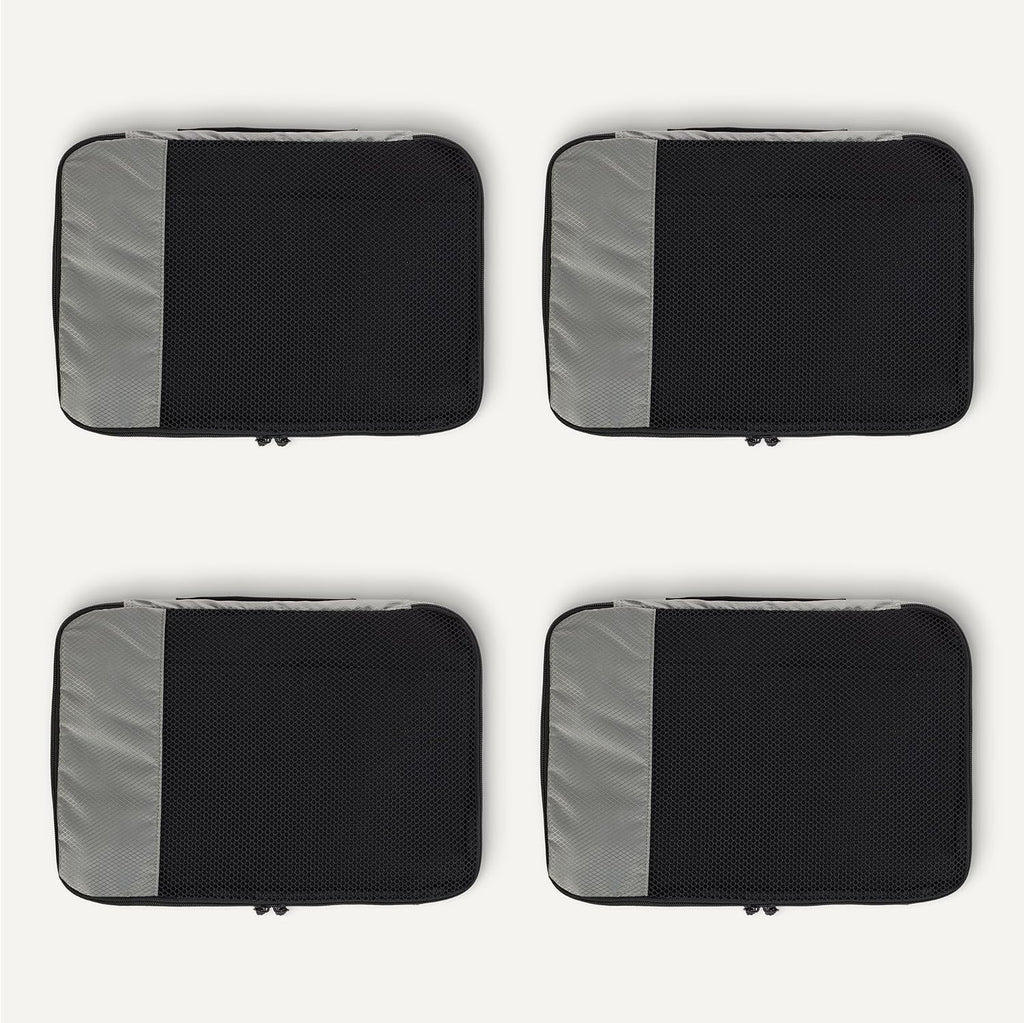 Amazon Essentials 4-Piece Packing Cubes Travel Accessories Set, Space-Saving Luggage Organizer with Double Zipper, Mesh Top Panel, Medium, Gray (Previously Amazon Basics)
