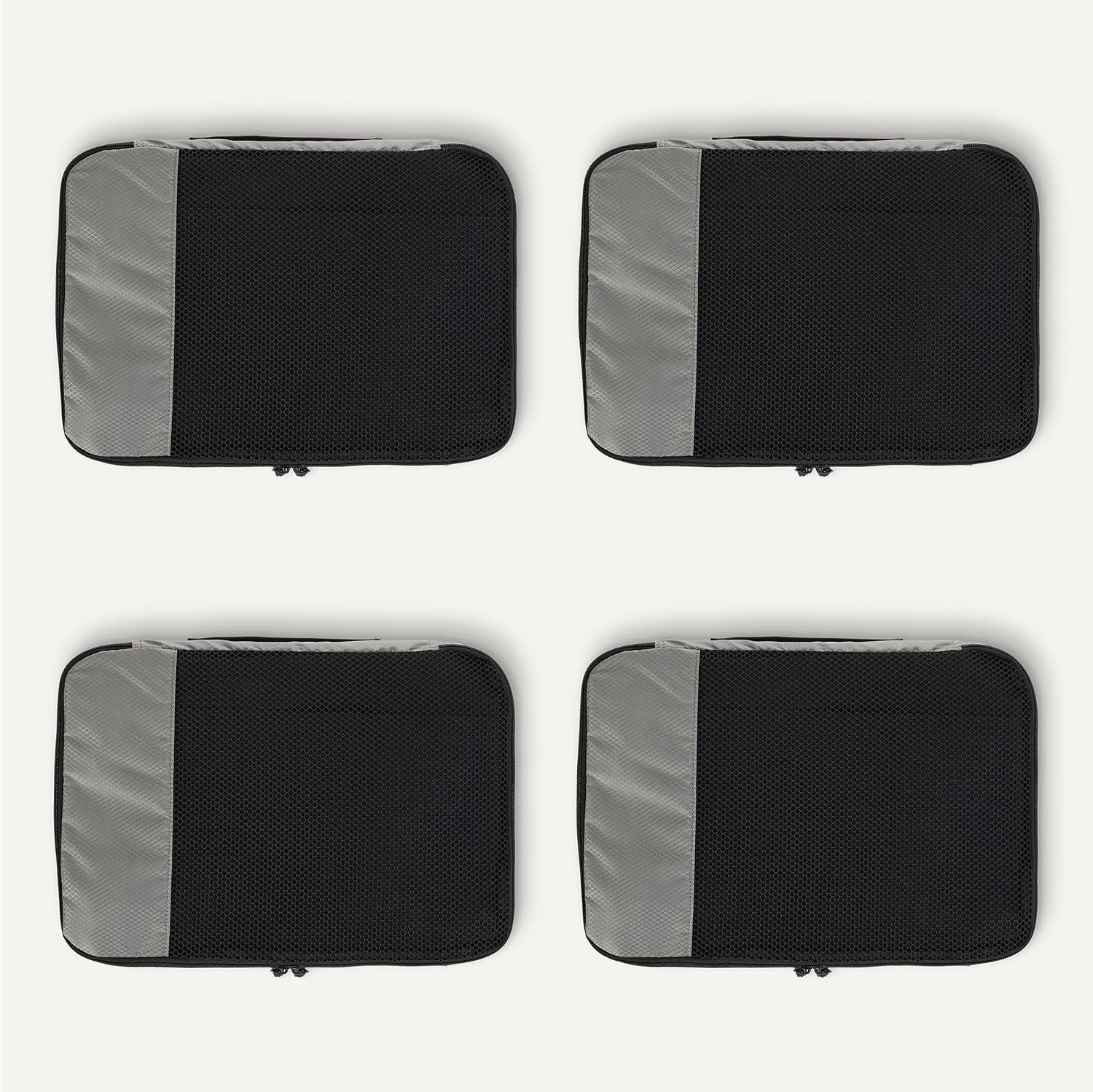 Amazon Essentials 4-Piece Packing Cubes Travel Accessories Set, Space-Saving Luggage Organizer with Double Zipper, Mesh Top Panel, Medium, Gray (Previously Amazon Basics)