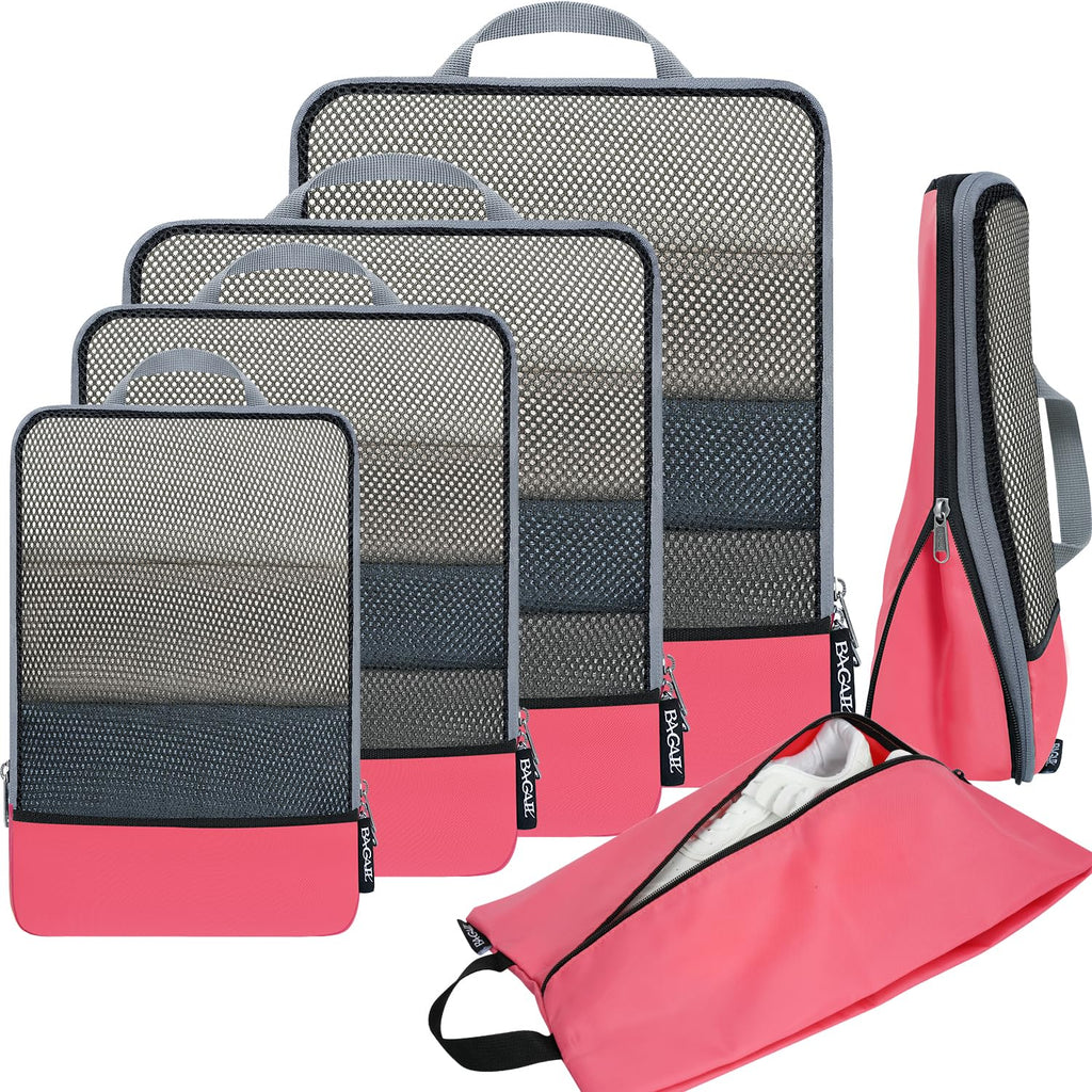 BAGAIL 4 Set/6 Set/8 Set Compression Packing Cubes Travel Accessories Expandable Packing Organizers (Half Mesh, 6-Black)