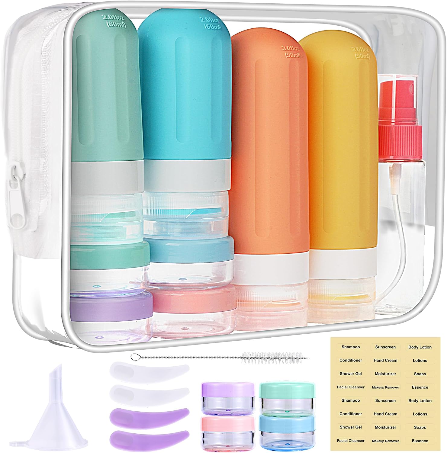 Travel Bottles for Toiletries 18Pack Containers Travel Size Toiletries | TSA Approved BPA Free Leak Proof Refillable Liqus Shampoo Air Travel Flights Vacation Getaways Colored