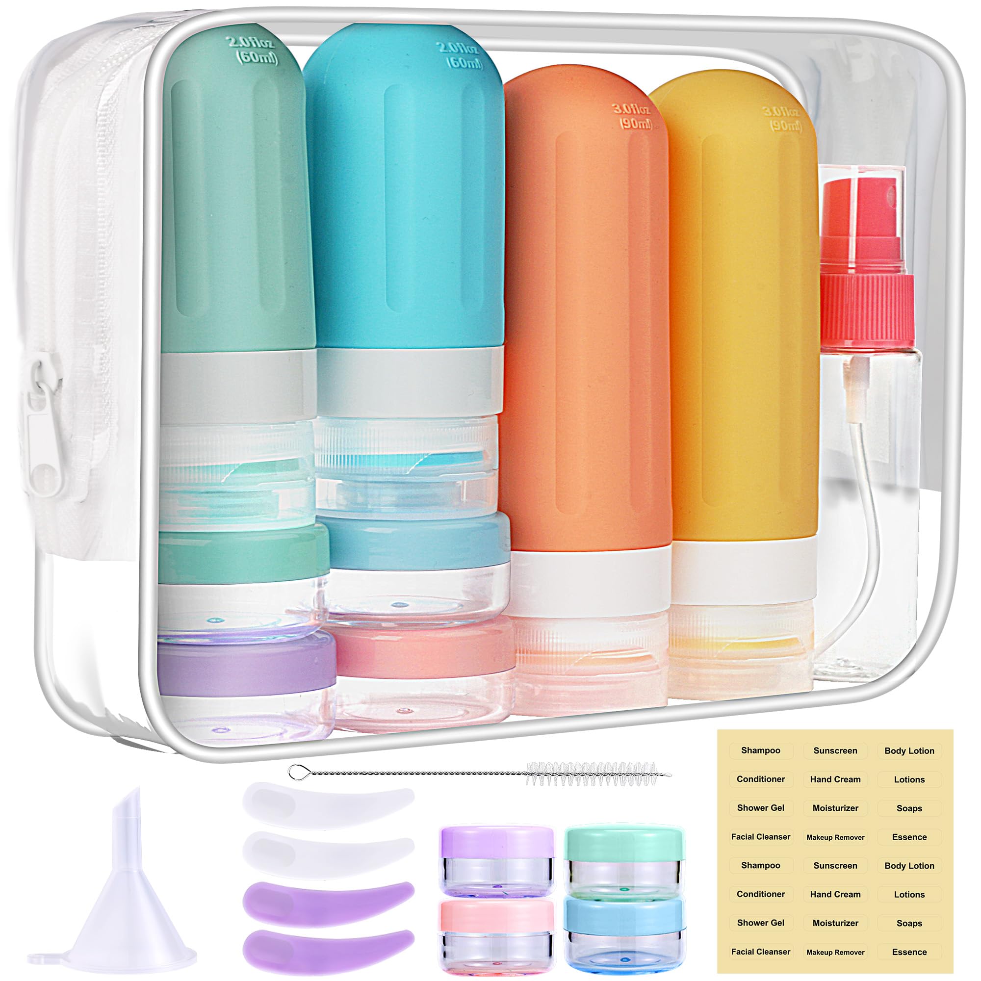 Travel Bottles for Toiletries 18Pack Containers Travel Size Toiletries | TSA Approved BPA Free Leak Proof Refillable Liqus Shampoo Air Travel Flights Vacation Getaways Colored