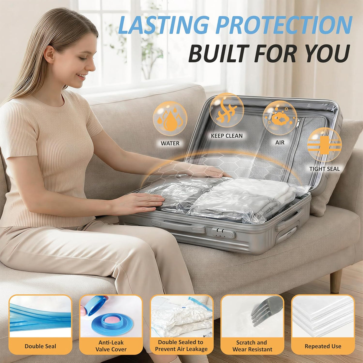 Travel Vacuum Storage Bags with Rechargeable Cordless USB Pump, 12 Combo | Space Saver Bags for Luggage, Suitcase, Carry-On, for Clothes, Blankets, Bedding & Seasonal Storage
