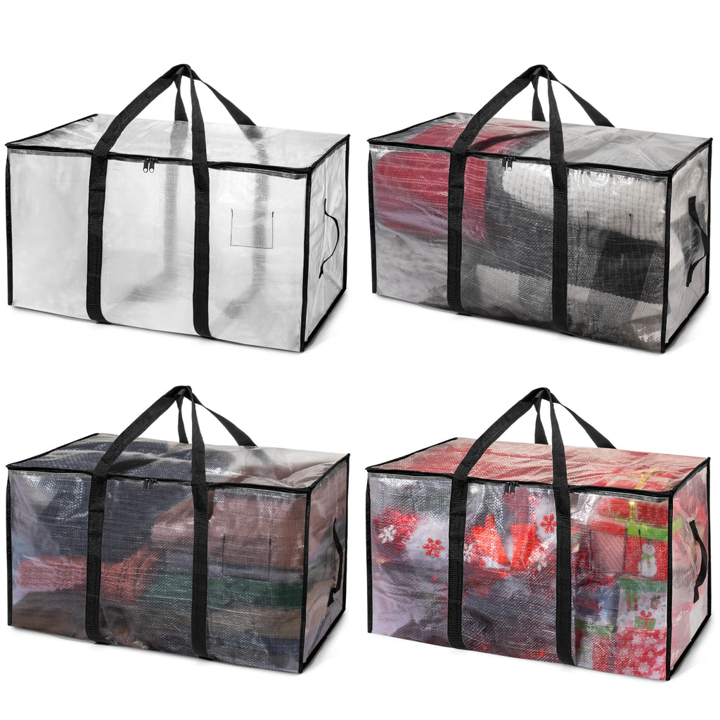 ClearSpace Heavy Duty Moving Bags - Water Resistant Storage Bags with Backpack Straps, Zippers and Handles - Large Moving Boxes for College Dorm, Travel, Closet Organization - 6 Pack, Clear | Heavy-duty moving bags with backpack straps, zippers, and handl