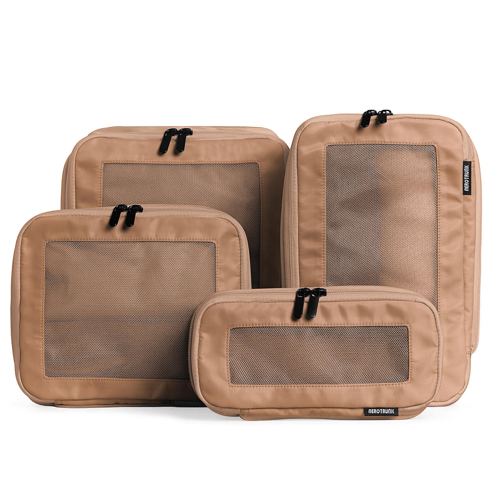 Compression Packing Cubes for Travel, 6-Pack, Beige | Solves overpacking, 6-Piece set fits most suitcases, 50% Space savings, Compression luggage organizer bags