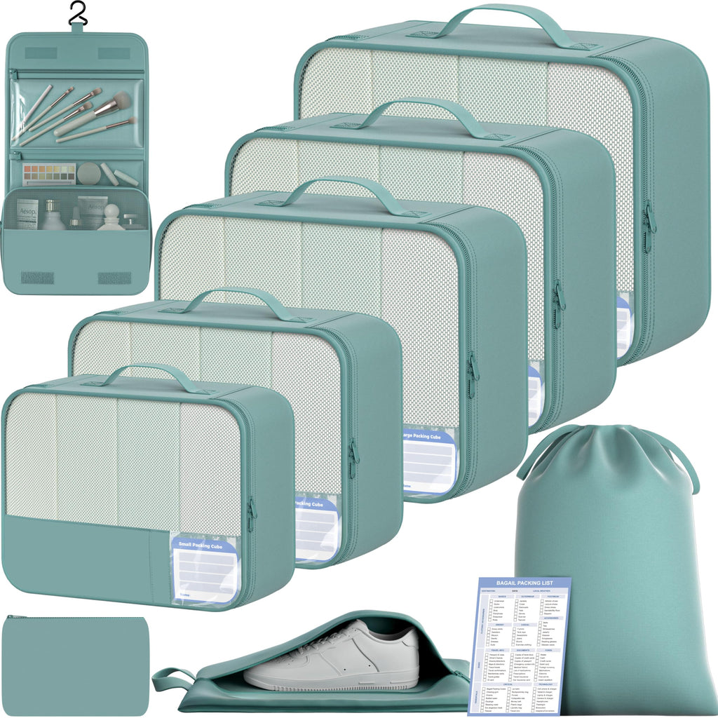 BAGAIL 9 Set Packing Cubes with Packing List Luggage Packing Organizers for Travel Accessories (Black)