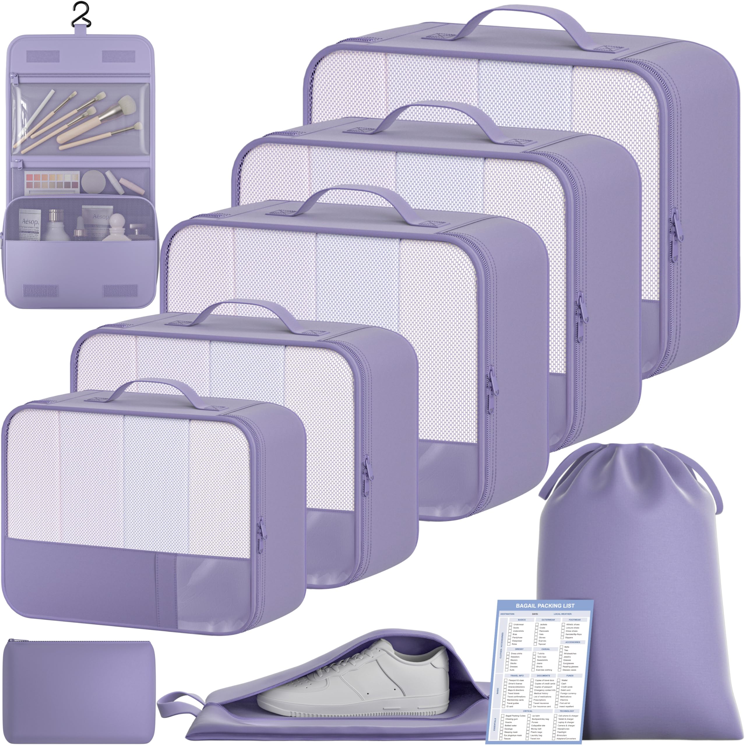 BAGAIL 9 Set Packing Cubes with Packing List Luggage Packing Organizers for Travel Accessories (Cream)
