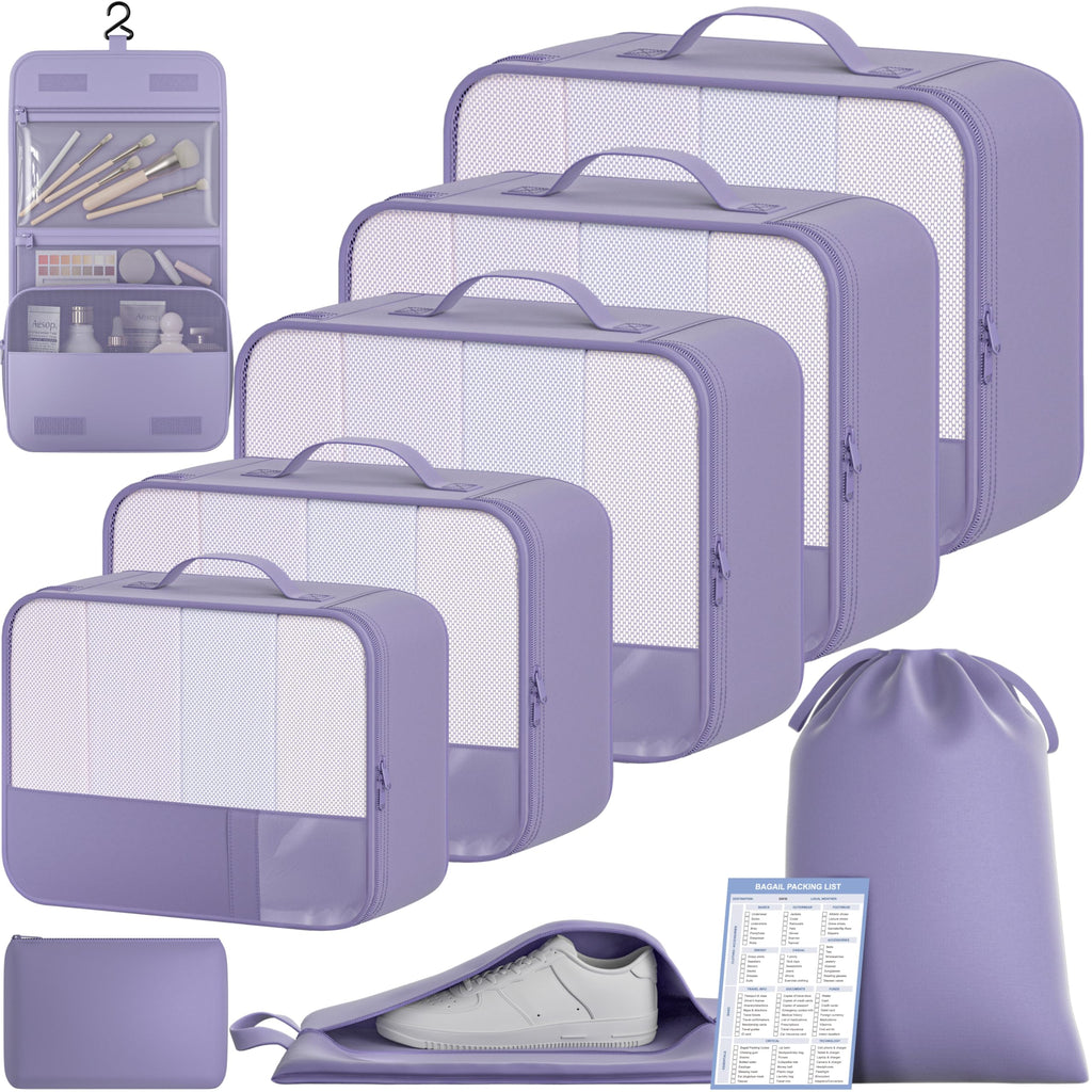 BAGAIL 9 Set Packing Cubes with Packing List Luggage Packing Organizers for Travel Accessories (Black)