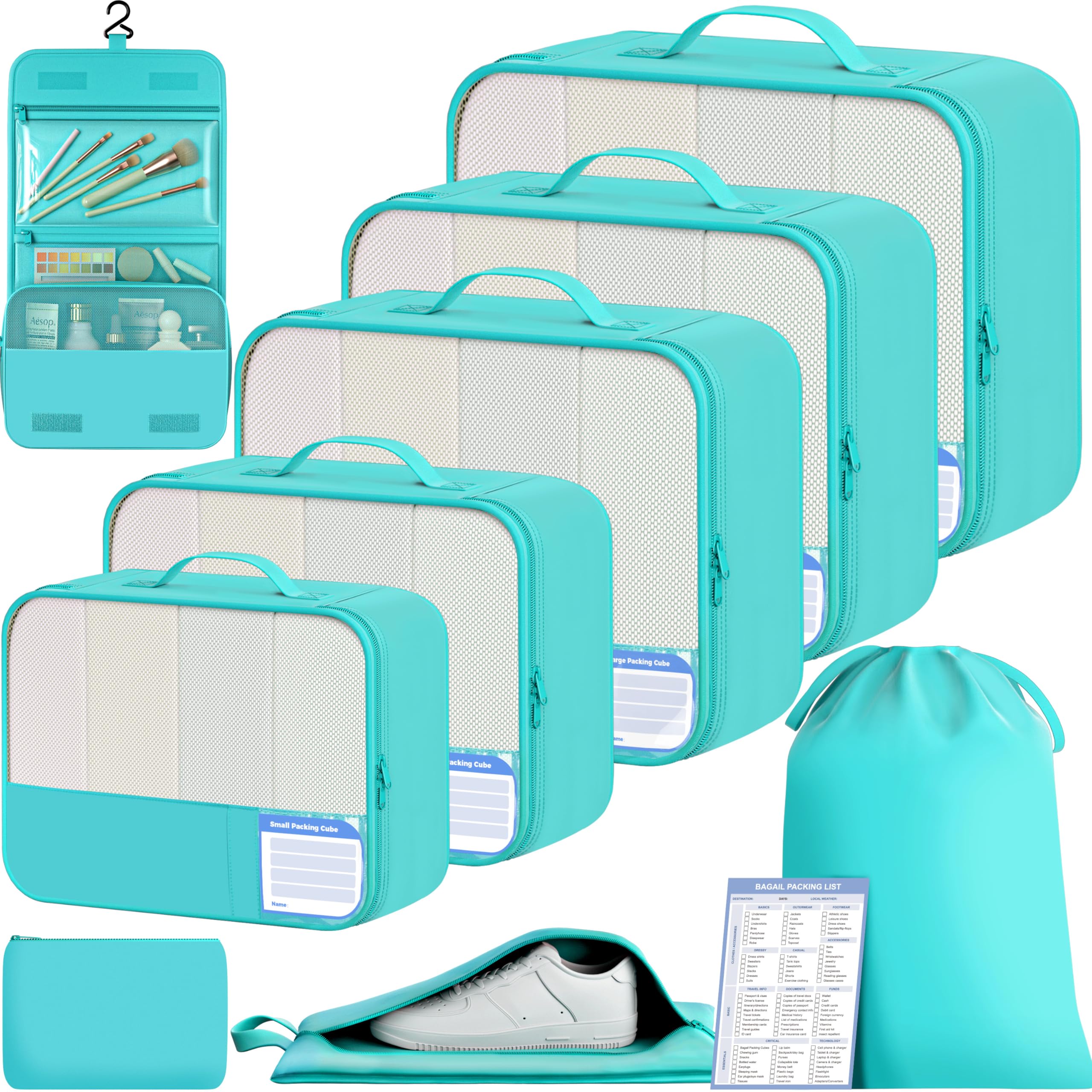 BAGAIL 9 Set Packing Cubes with Packing List Luggage Packing Organizers for Travel Accessories (Cream)