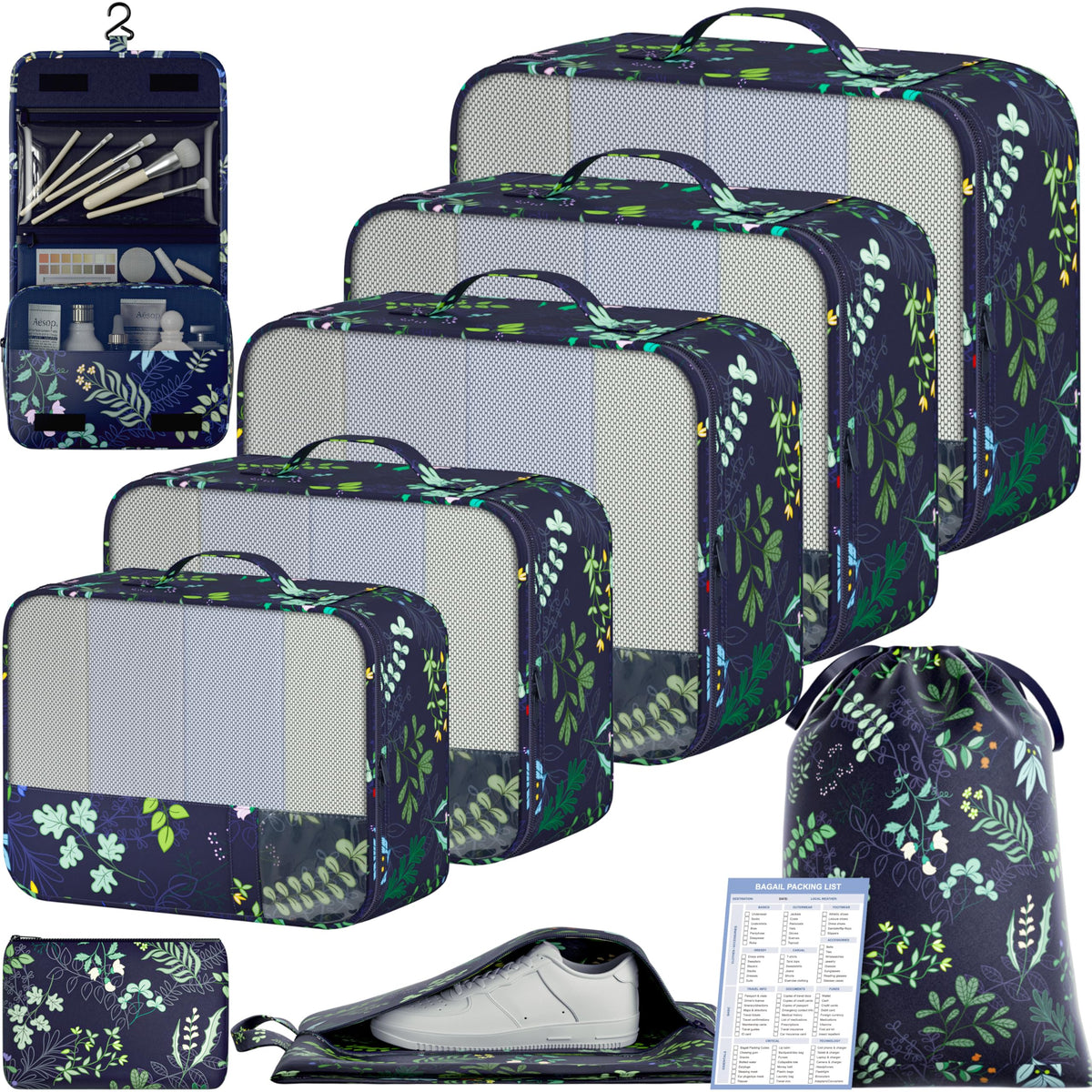 BAGAIL 9 Set Packing Cubes with Packing List Luggage Packing Organizers for Travel Accessories (Cream)