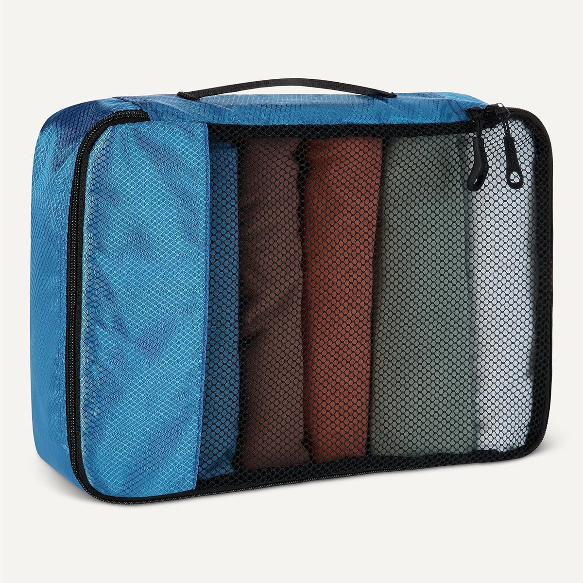 Amazon Essentials 4-Piece Packing Cubes Travel Accessories Set, Luggage Organizer with Double Zipper, Mesh Top, Space-Saving, Medium, Sky Blue (Previously Amazon Basics)