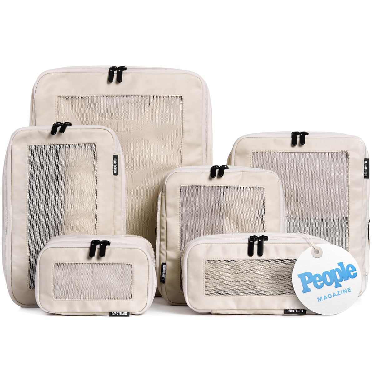 Compression Packing Cubes for Travel, 6-Pack, Beige | Solves overpacking, 6-Piece set fits most suitcases, 50% Space savings, Compression luggage organizer bags