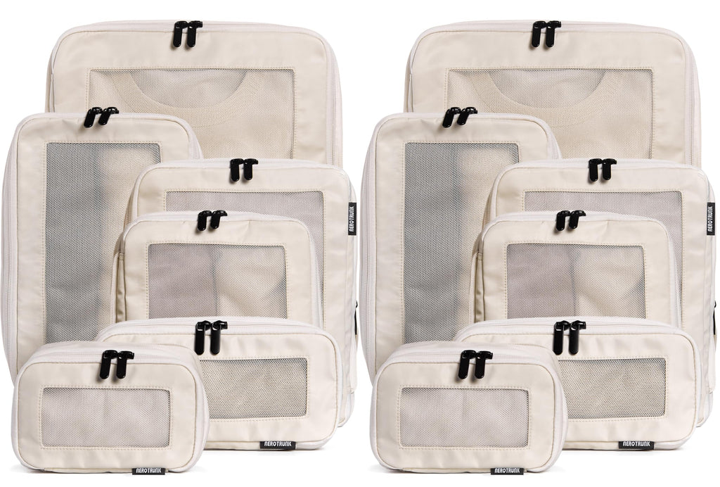Compression Packing Cubes for Travel, 6-Pack, Beige | Solves overpacking, 6-Piece set fits most suitcases, 50% Space savings, Compression luggage organizer bags
