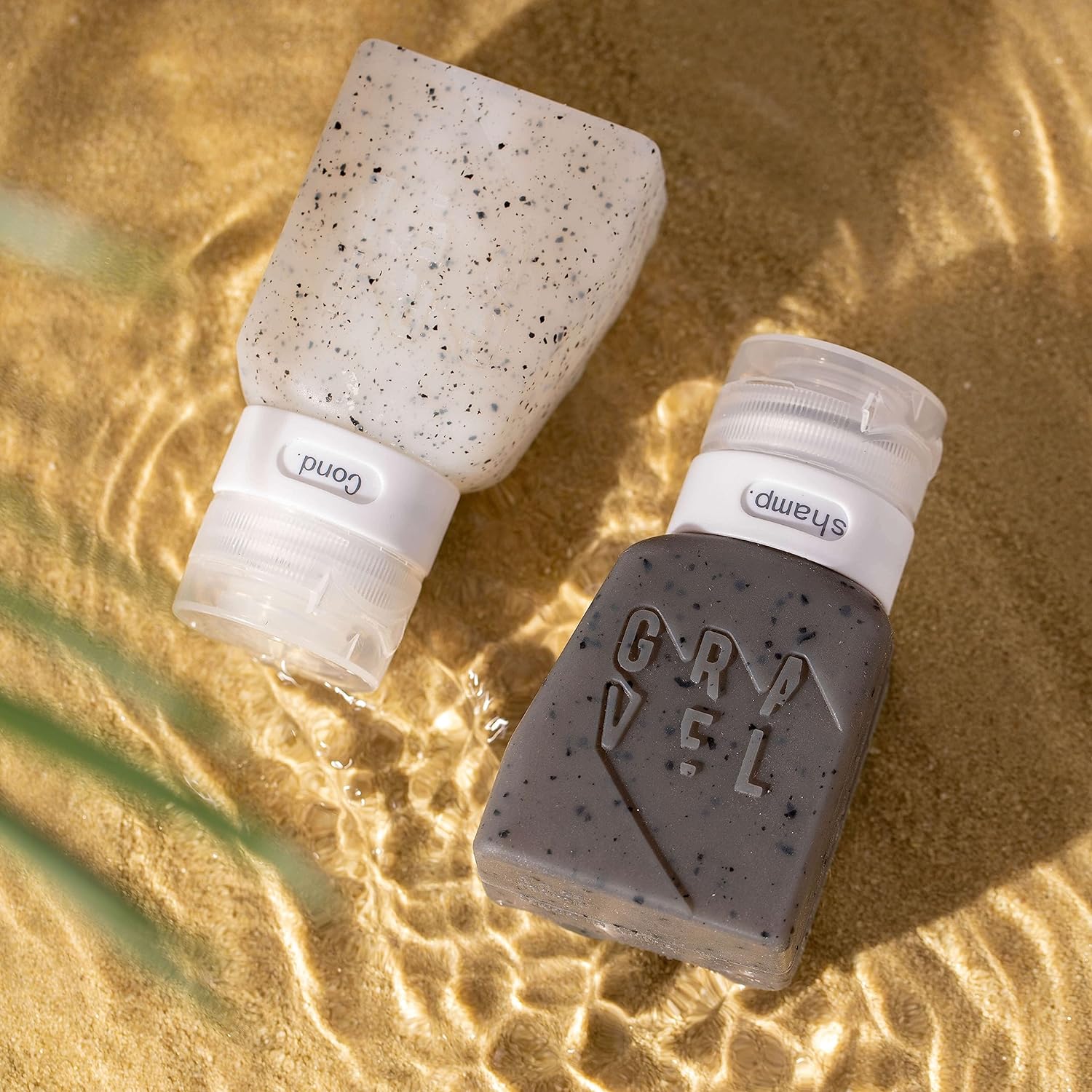 Gravel Silicone Travel Bottles for Toiletries 3oz (2-Pack) – Leakproof, BPA-Free, TSA Approved Travel Bottles with Label System for Shampoo, Conditioner, and Liquid Toiletries (Clear & Gray)