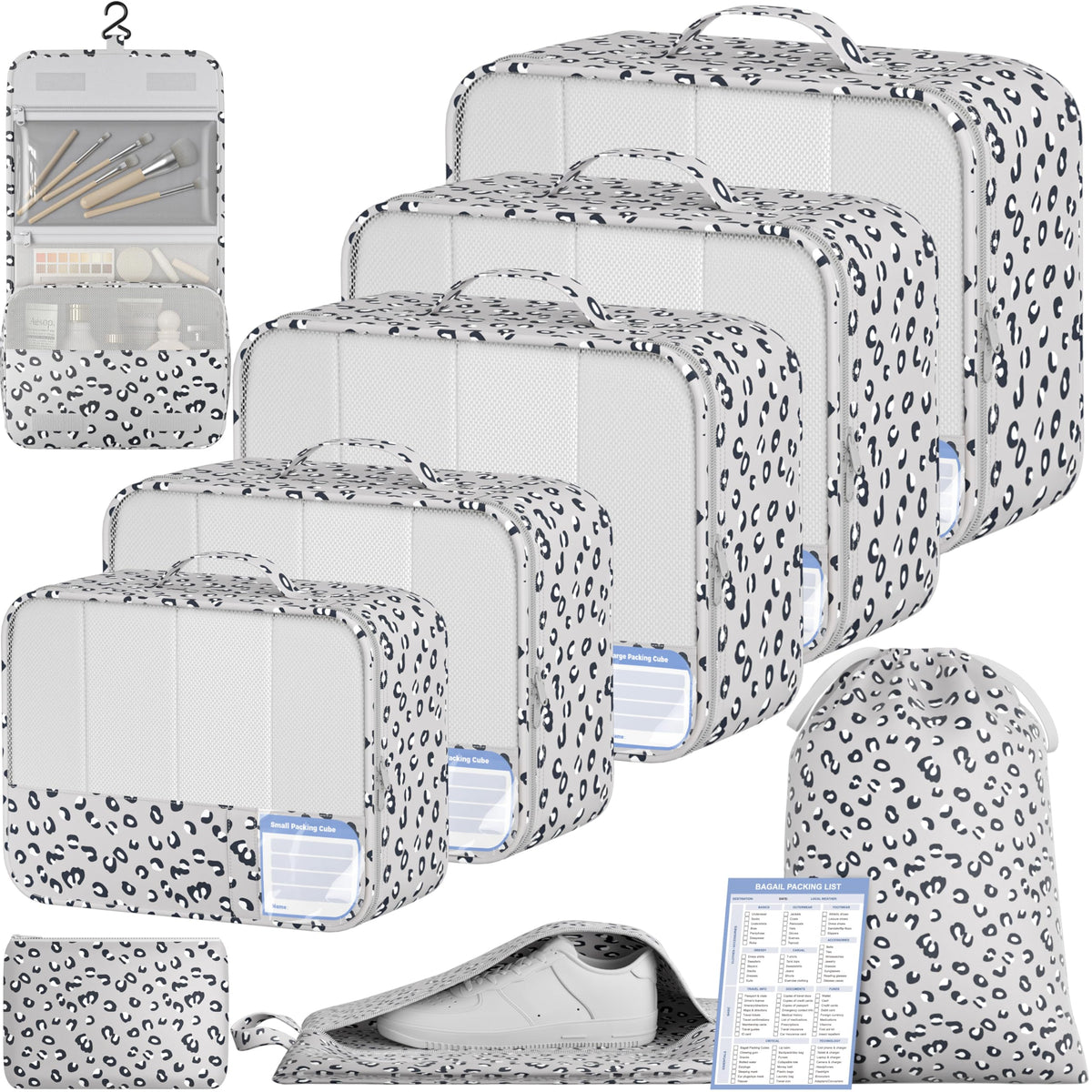 BAGAIL 9 Set Packing Cubes with Packing List Luggage Packing Organizers for Travel Accessories (Cream)