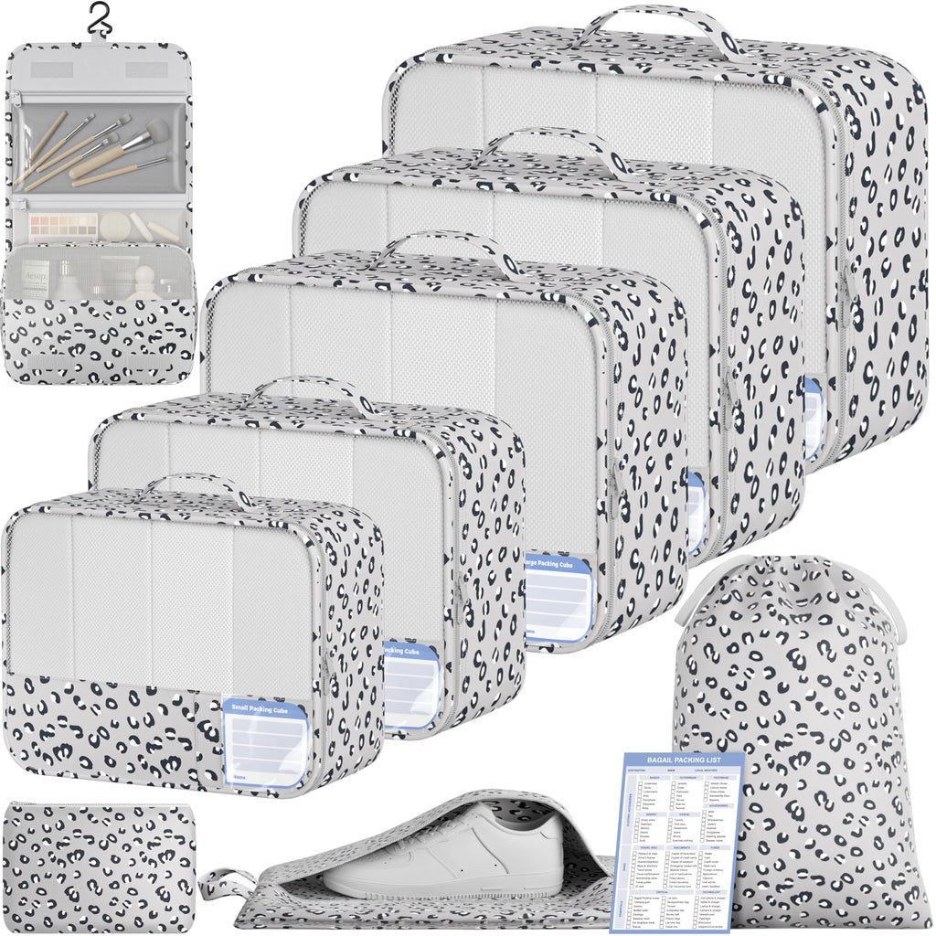 BAGAIL 9 Set Packing Cubes with Packing List Luggage Packing Organizers for Travel Accessories (Black)