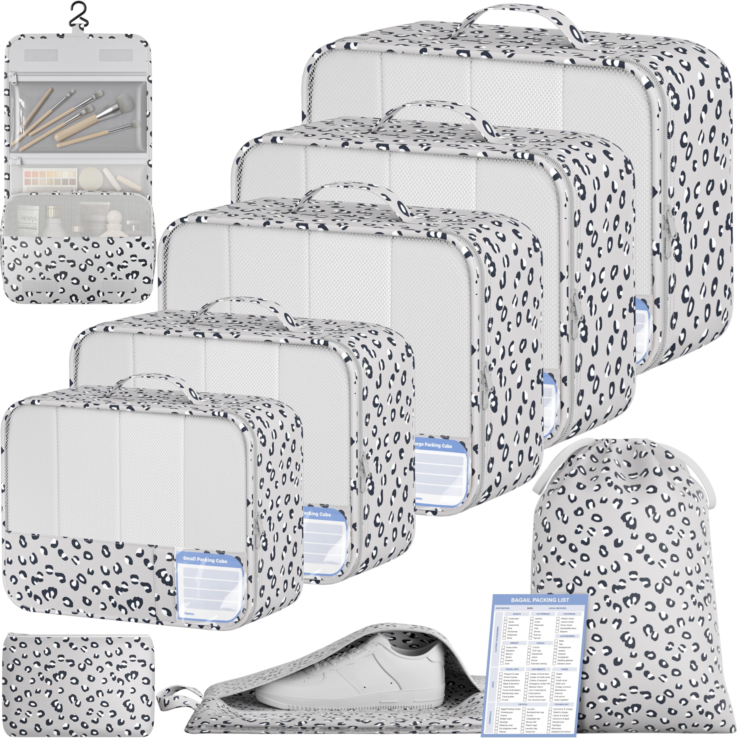 BAGAIL 9 Set Packing Cubes with Packing List Luggage Packing Organizers for Travel Accessories (Black)