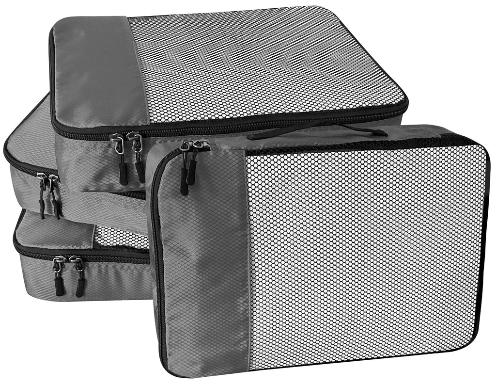 WTREE 4-Piece Packing Cubes Travel Accessories Set for Suitcases - Luggage Organizer Bags with Double Zipper - Mesh Top - Small/Medium/Large/Slim - Grey