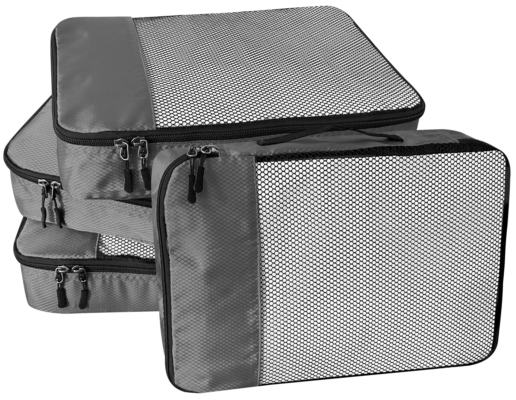 WTREE 4-Piece Packing Cubes Travel Accessories Set for Suitcases - Luggage Organizer Bags with Double Zipper - Mesh Top - Small/Medium/Large/Slim - Grey