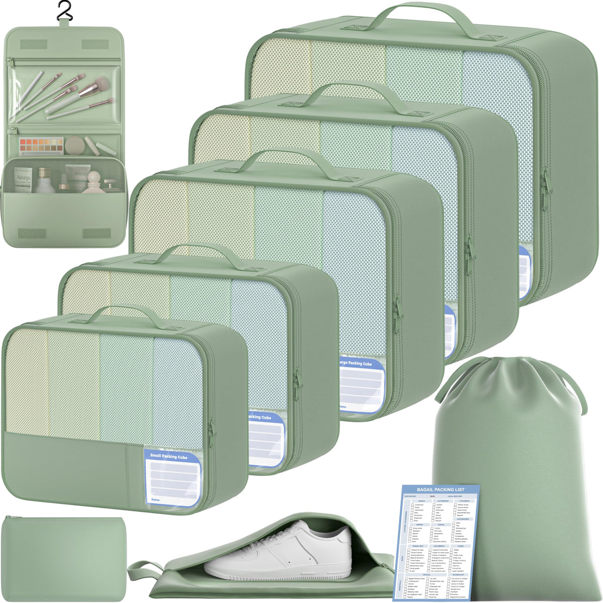 BAGAIL 9 Set Packing Cubes with Packing List Luggage Packing Organizers for Travel Accessories (Cream)