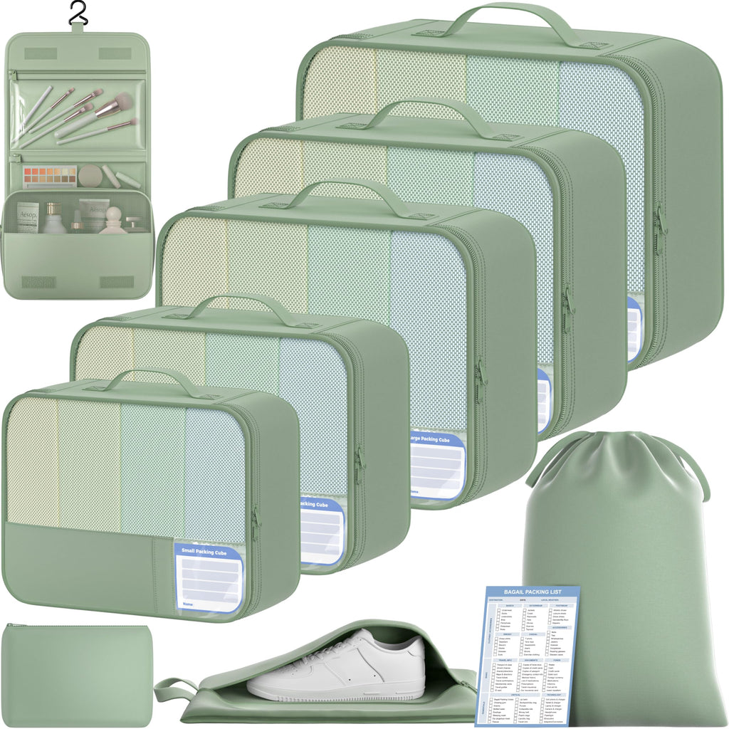 BAGAIL 9 Set Packing Cubes with Packing List Luggage Packing Organizers for Travel Accessories (Black)