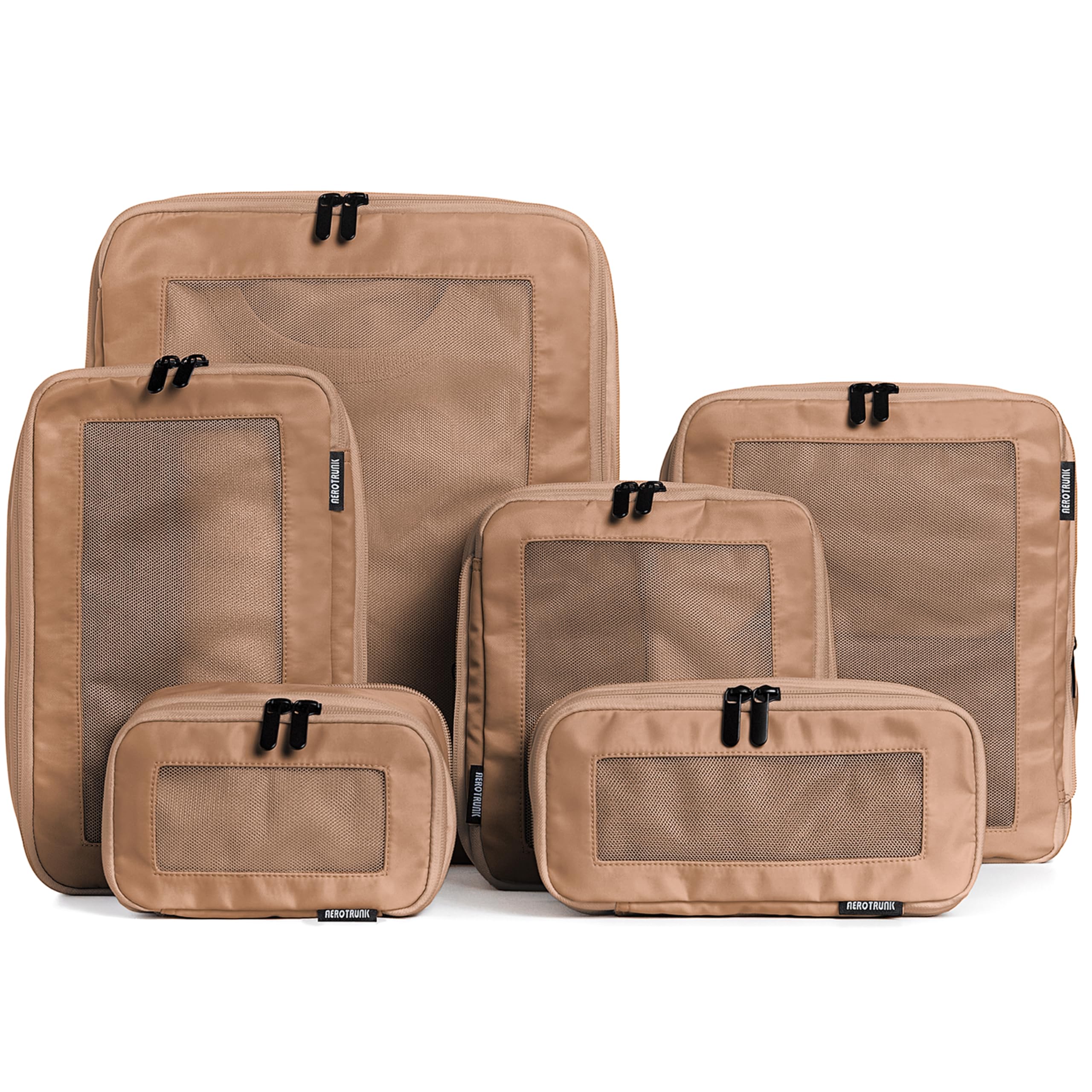 Compression Packing Cubes for Travel, 6-Pack, Beige | Solves overpacking, 6-Piece set fits most suitcases, 50% Space savings, Compression luggage organizer bags