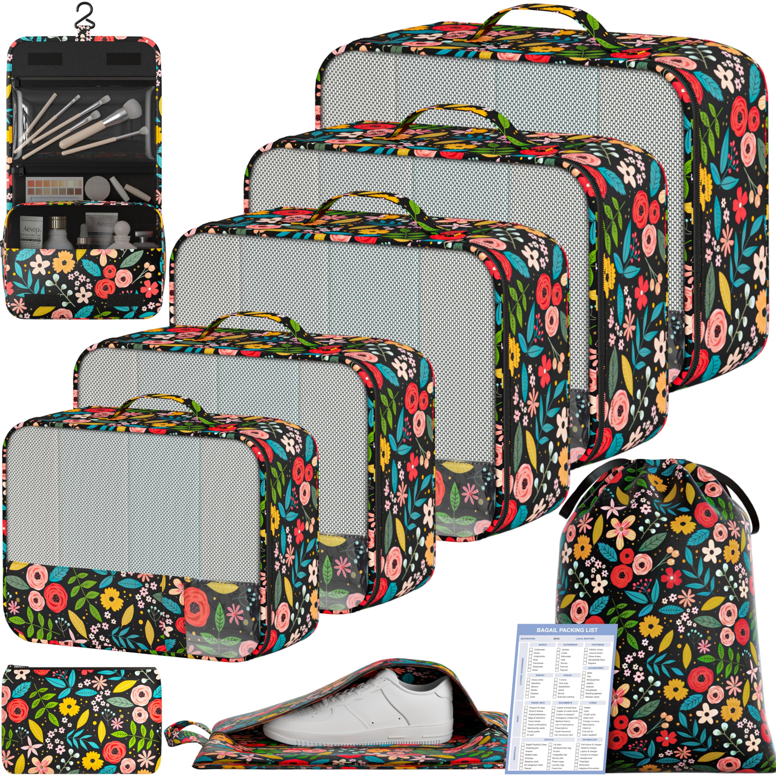 BAGAIL 9 Set Packing Cubes with Packing List Luggage Packing Organizers for Travel Accessories (Cream)